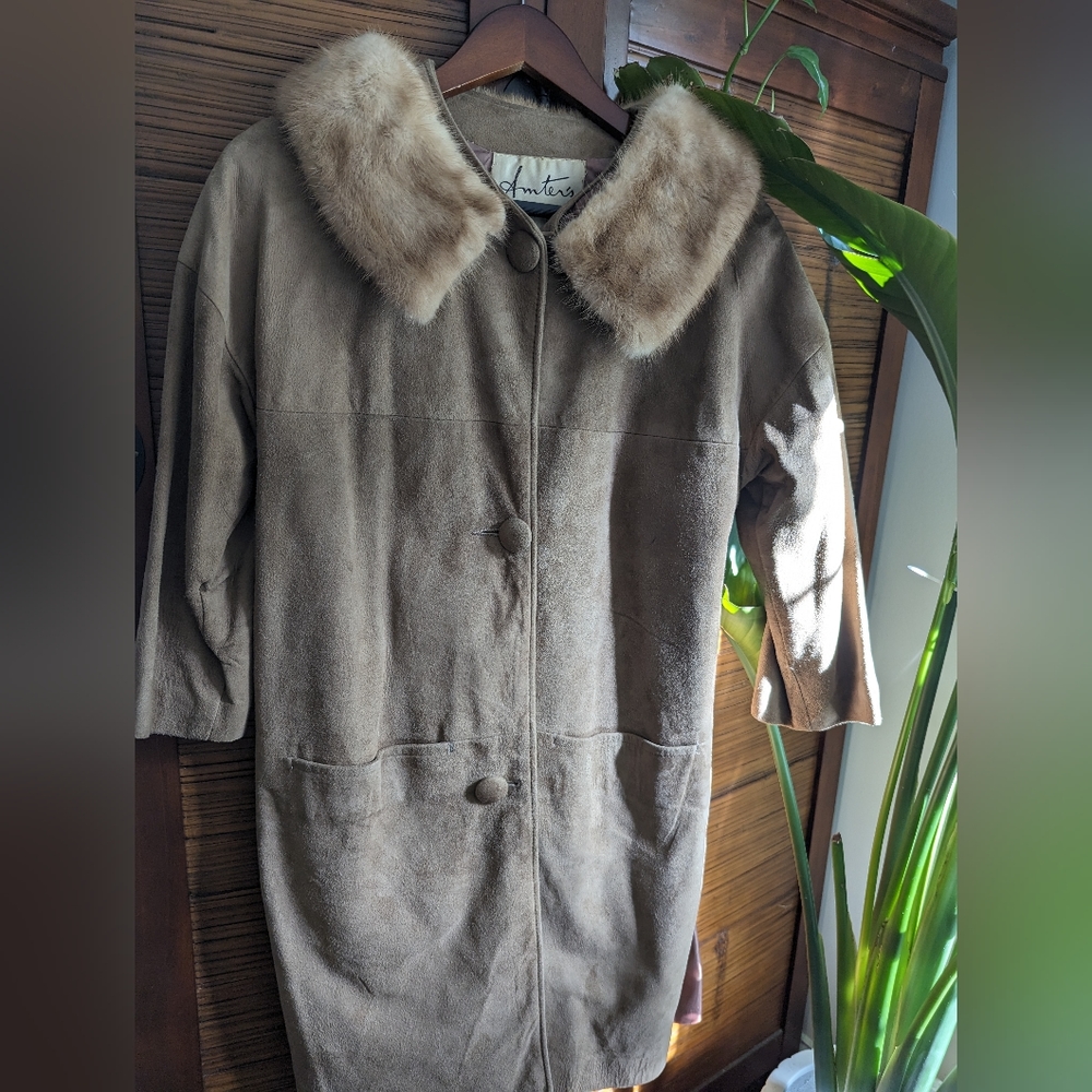 Vintage 100% Suede with Mink Collar 50's Ladies Jacket - Small - Picture 2 of 9